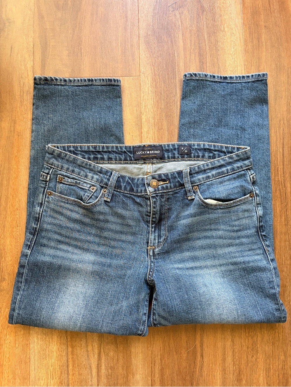 Lucky Brand Sweet Crop Straight Jeans Mid Rise Medium Wash Stretch Denim Casual - Picture 2 of 10